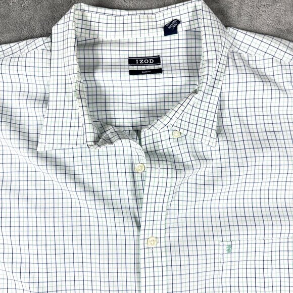 IZOD 4XLT Plaid Button Down Shirt Men’s Blue Green Cotton Long Sleeve - Picture 1 of 10